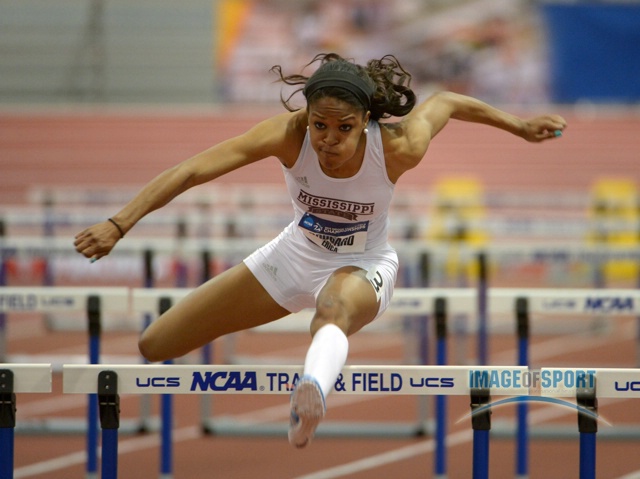 Mar 15, 2014; Albuquerque, NM, USA; Erica Bougard of Mississippi runs 8.31 in the pentathlon 60m hurdles in the 2014 NCAA Indoor Championships at Albuquerque Convention Center.