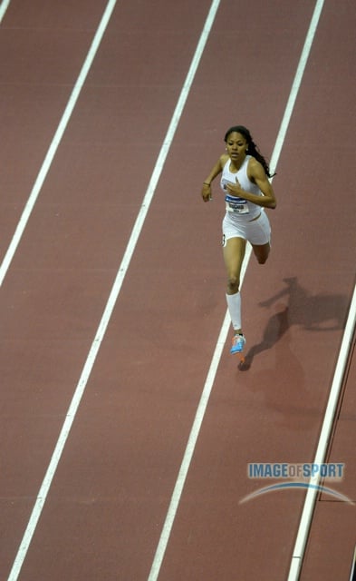 Mar 15, 2014; Albuquerque, NM, USA; Erica Bougard of Mississippi runs 2:12.63 for the top time in the pentathlon 800m in the 2014 NCAA Indoor Championships at Albuquerque Convention Center. Bougard placed second with 4,586 points.