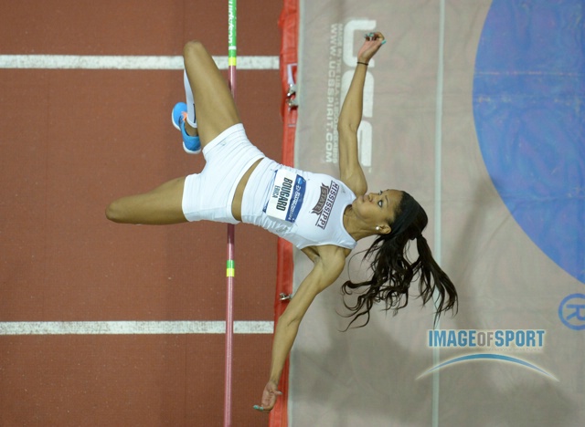 Mar 15, 2014; Albuquerque, NM, USA; Erica Bougard of Mississippi clears 5-10 1/2 (1.79m) in the pentathlon high jump in the 2014 NCAA Indoor Championships at Albuquerque Convention Center.