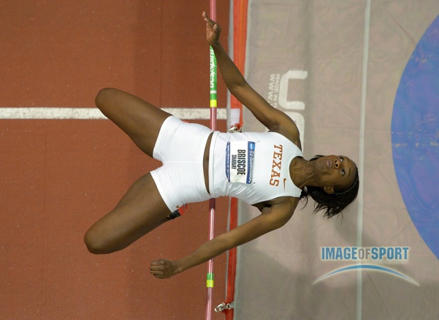 Mar 15, 2014; Albuquerque, NM, USA; Shanay Briscoe of Texas places fifth in the womens high jump at 6-0 1/2 (1.84m) in the 2014 NCAA Indoor Championships at Albuquerque Convention Center.