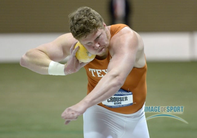 Mar 15, 2014; Albuquerque, NM, USA; Ryan Crouser of Texas wins the shot put with a throw of 69-7 (21.21m) in the 2014 NCAA Indoor Championships at Albuquerque Convention Center.