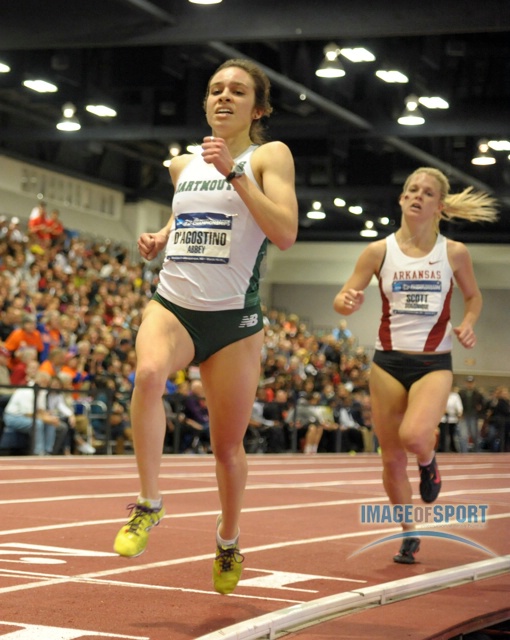 Mar 15, 2014; Albuquerque, NM, USA; Abbey D'Agostino of Dartmouth wins the womens 3,000m in 9:14.47 in the 2014 NCAA Indoor Championships at Albuquerque Convention Center.