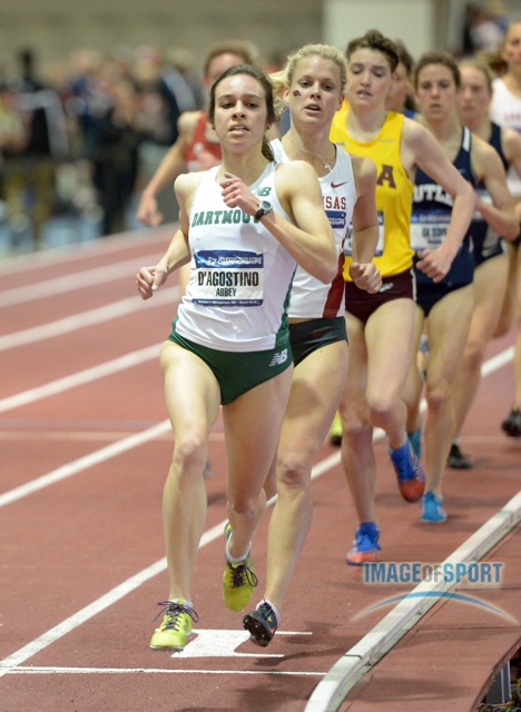 Mar 15, 2014; Albuquerque, NM, USA; Abbey D'Agostino of Dartmouth wins the womens 3,000m in 9:14.47 in the 2014 NCAA Indoor Championships at Albuquerque Convention Center.