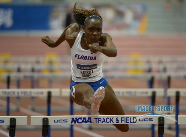 Mar 15, 2014; Albuquerque, NM, USA; Brittany Harrell of Florida runs 8.54 in the pentathlon 60m hurdles in the 2014 NCAA Indoor Championships at Albuquerque Convention Center.