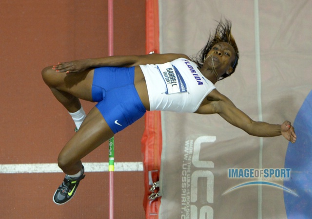 Mar 15, 2014; Albuquerque, NM, USA; Brittany Harrell of Florida clears 5-9 1/4 (1.76m) in the pentathlon high jump in the 2014 NCAA Indoor Championships at Albuquerque Convention Center.