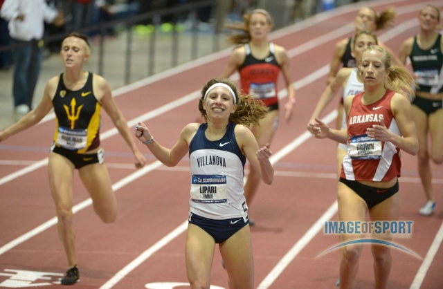Mar 15, 2014; Albuquerque, NM, USA; Emily Lipari of Villanova wins the womens mile in 4:38.82 in the 2014 NCAA Indoor Championships at Albuquerque Convention Center.
