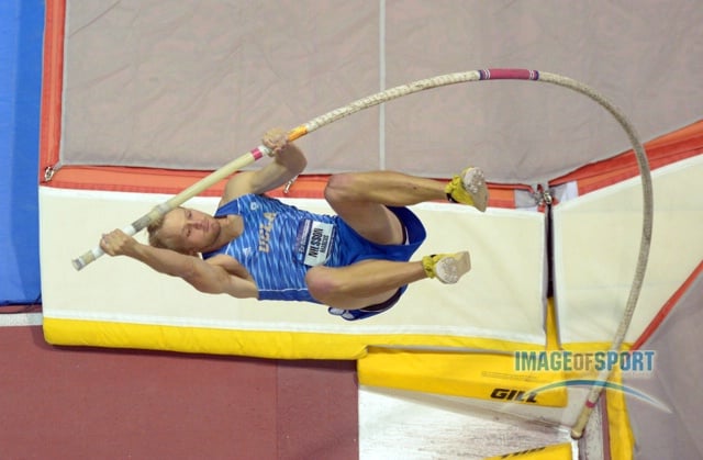 Mar 15, 2014; Albuquerque, NM, USA; Marcus Nilsson of UCLA clears 15-11 (4.5m) in the heptathlon pole vault in the 2014 NCAA Indoor Championships at Albuquerque Convention Center.