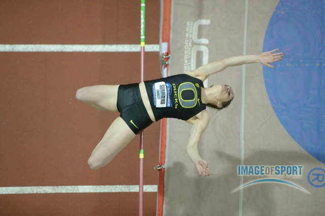 Mar 15, 2014; Albuquerque, NM, USA; Chancey Summers of Oregon competes in the womens high jump in the 2014 NCAA Indoor Championships at Albuquerque Convention Center.