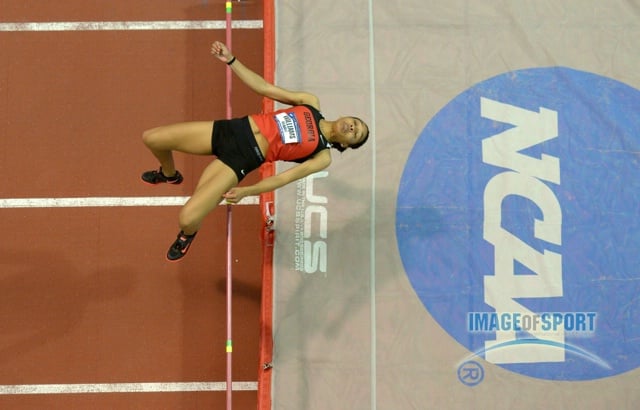 Mar 15, 2014; Albuquerque, NM, USA; General view of Kendell Williams of Georgia in the pentathlon high jump in the 2014 NCAA Indoor Championships at Albuquerque Convention Center. Williams cleared a collegiate record 6-2 (1.88m).