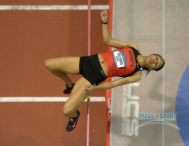 Mar 15, 2014; Albuquerque, NM, USA; Kendell Williams of Georgia clears a collegiate record 6-2 (1.88m) in the pentathlon high jump in the 2014 NCAA Indoor Championships at Albuquerque Convention Center.