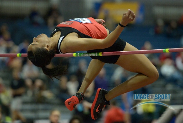 Mar 15, 2014; Albuquerque, NM, USA; Kendell Williams of Georgia clears a collegiate record 6-2 (1.88m) in the pentathlon high jump in the 2014 NCAA Indoor Championships at Albuquerque Convention Center.