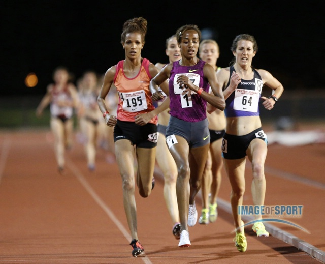 Hassan Sifan,  Meraf Bahta, and Laura Thweatt in Women's 5000m