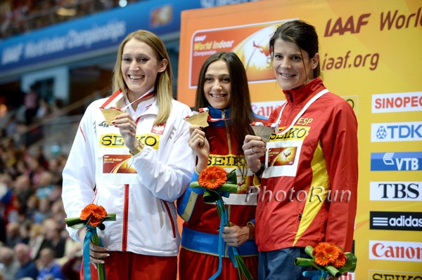 Women's High Jump Awards:  Kamila Licwinko Silver, Mariya Kuchina Gold, Ruth Beitia Bronze