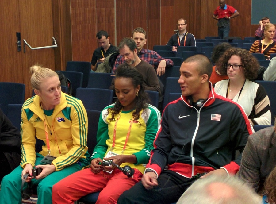 Sally Pearson, Genzebe Dibaba and Ashton Eaton prepare for the press conference