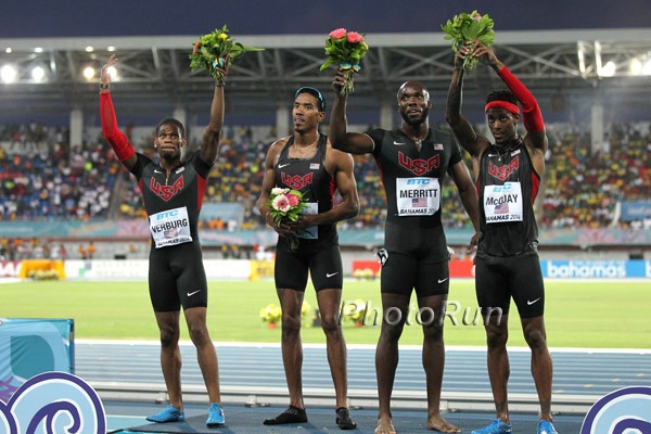 David Verburg, Christian Taylor, LaShawn Merritt and Tony McQuay