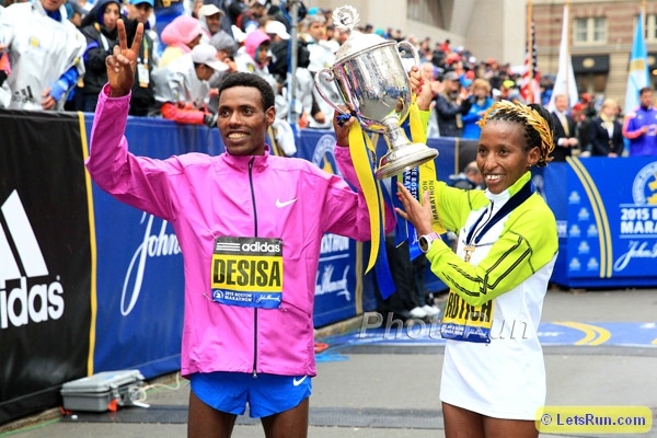 Lelisa Desisa and Caroline Rotich