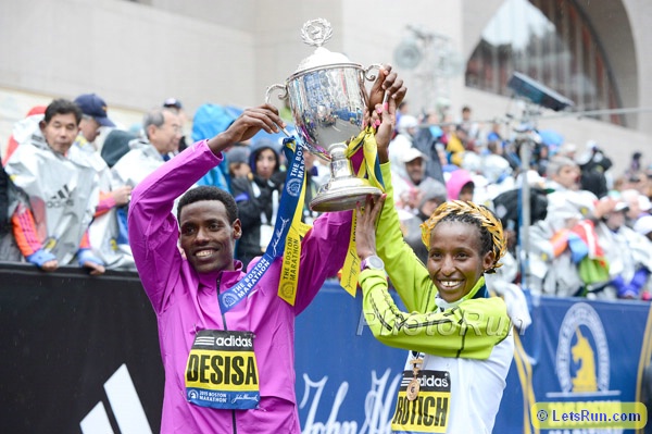 Lelisa Desisa and Caroline Rotich