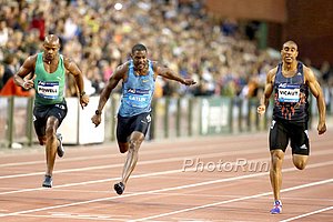 Justin Gatlin with a Narrow win in the 100