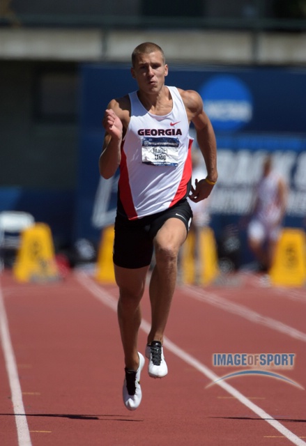 Maicel Uibo of Georgia runs a wind-aided 11.10 in the decathlon 100m