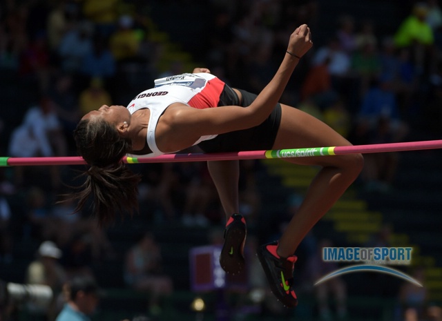 Kendell Williams of Georgia runs 13.08 in the heptathlon 100m hurdles