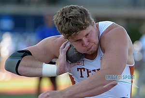 Ryan Crouser of Texas places fifth in the shot put at 65-7