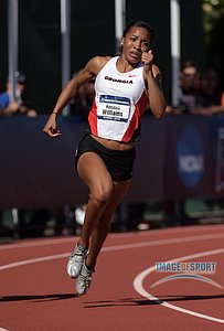 Kendell Williams of Georgia runs a wind-aided 23.67 in the heptathlon 200