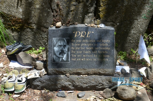 Jun 12, 2015; Eugene, OR, USA; General view of Pre's Rock near the intersection of Birch Lane and Skyline Blvd. The roadside memorial was named in the memory of American distance runner Steve Prefontaine who died after crashing his car into the boulder on May 30, 1975.