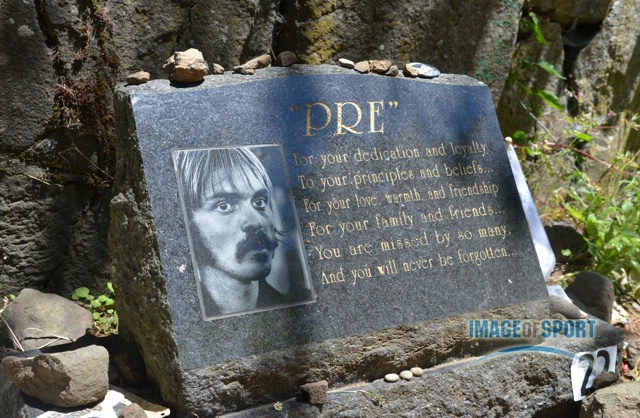 Jun 12, 2015; Eugene, OR, USA; General view of Pre's Rock near the intersection of Birch Lane and Skyline Blvd. The roadside memorial was named in the memory of American distance runner Steve Prefontaine who died after crashing his car into the boulder on May 30, 1975.