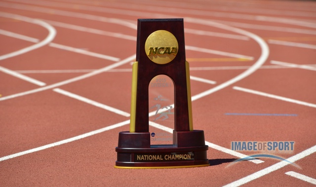 Jun 12, 2015; Eugene, OR, USA; General view of the NCAA Championship team trophy at the 2015 NCAA Track & Field Championships at Hayward Field.