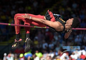 Jun 12, 2015; Eugene, OR, USA; Randall Cunningham of Southern California ties for eighth in the high jump at 7-1(2.16m)  in the 2015 NCAA Track & Field Championships at Hayward Field.