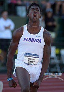Jun 12, 2015; Eugene, OR, USA; Marquis Dendy of Florida celebrates after winning the triple jump in a wind-aided 58-1 1/4 (17.71m) in the 2015 NCAA Track & Field Championships at Hayward Field.