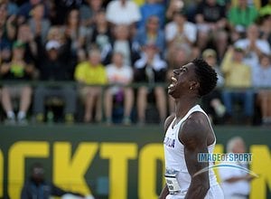 Jun 12, 2015; Eugene, OR, USA; Marquis Dendy of Florida celebrates after winning the triple jump in a wind-aided 58-1 1/4 (17.71m) in the 2015 NCAA Track & Field Championships at Hayward Field.