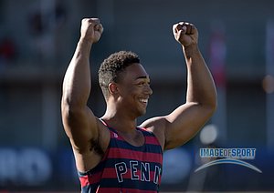 Jun 12, 2015; Eugene, OR, USA; Sam Mattis of Penn State celebrates after winning the discus with a throw of 205-0 (62.48m) in the 2015 NCAA Track & Field Championships at Hayward Field.