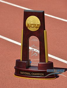 Jun 12, 2015; Eugene, OR, USA; General view of the NCAA Championship team trophy at the 2015 NCAA Track & Field Championships at Hayward Field.