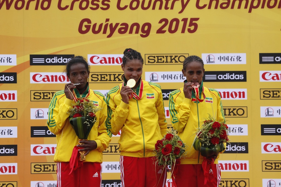 Dera Dida of Ethiopia, Letesenbet Gidey of Ethiopia,  and Etagegn Woldu of Ethiopia Swept the Medals
© Getty Images for IAAF