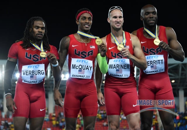 The young guys David Verburg and Tony McQuay (l-r) had the faster splits than  Jeremy Wariner and LaShawn Merritt.