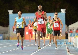 LaShawn Merritt held off Chris Brown of the Bahamas as the Crowd Went Nuts