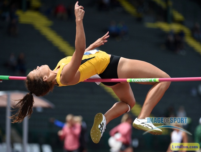 Jun 10, 2016; Eugene, OR, USA; Riley Cooks of Long Beach State clears 5-5 1/4 (1.66m) in the heptathlon high jump during the 2016 NCAA Track and Field championships at Hayward Field.