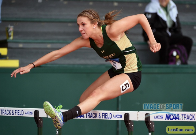 Jun 10, 2016; Eugene, OR, USA; Jessica Green of Colorado State  runs 14.98 in the heptathlon 100m hurdles during the 2016 NCAA Track and Field championships at Hayward Field.