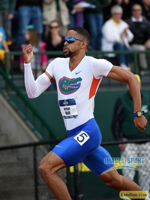 Jun 10, 2016; Eugene, OR, USA; Arman Hall of Florida wins the 400m in 44.82 during the 2016 NCAA Track and Field championships at Hayward Field.