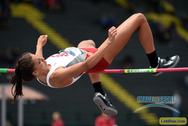 Jun 10, 2016; Eugene, OR, USA; Liz Harper of Washington State clears 5-8 3/4 (1.75m) during the 2016 NCAA Track and Field championships at Hayward Field.