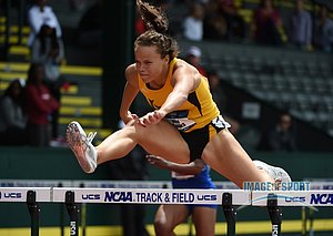 Jun 10, 2016; Eugene, OR, USA; Riley Cooks of Long Beach State runs 13.59 in the heptathlon 100m hurdles during the 2016 NCAA Track and Field championships at Hayward Field.