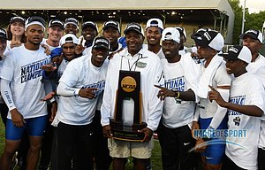 Jun 10, 2016; Eugene, OR, USA; Florida Gators coach Mike Holloway poses after the Gators won the men's team title during the 2016 NCAA Track and Field championships at Hayward Field.