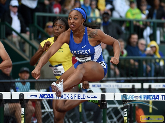 Jasmine Camacho-Quinn of Kentucky wins the women's 100m hurdles in 12.54
