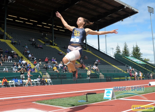 Jun 11, 2016; Eugene, OR, USA; Riley Cooks of Long Beach State jump 16-6 1/2 (5.04m) in the heptathlon long jump during the 2016 NCAA Track and Field championships at Hayward Field.