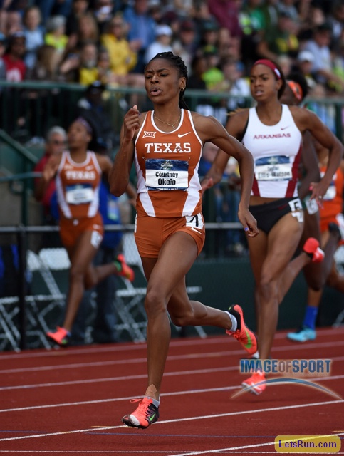 Courtney Okolo of Texas wins the women's 400m in 50.36