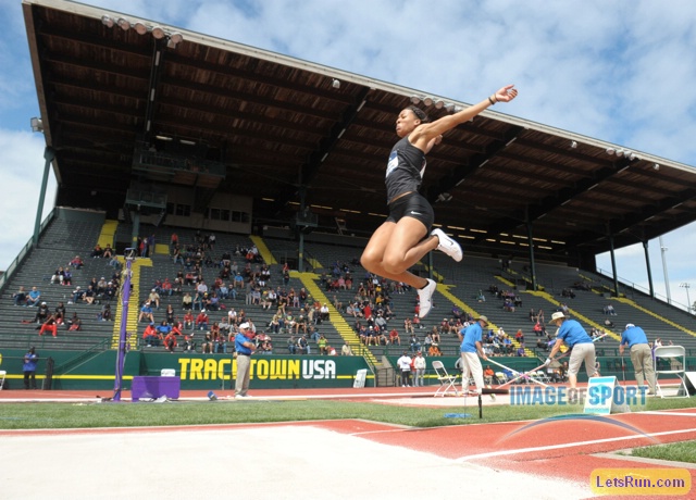 Jun 11, 2016; Eugene, OR, USA; Kendell Williams of Georgia jumps 20-1½ (6.13m) in the heptathlon long jump during the 2016 NCAA Track and Field championships at Hayward Field.