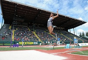 Jun 11, 2016; Eugene, OR, USA; Erica Bougard of Mississippi State jumps 20-6 1/2 (6.26m) in the heptathlon long jump during the 2016 NCAA Track and Field championships at Hayward Field.