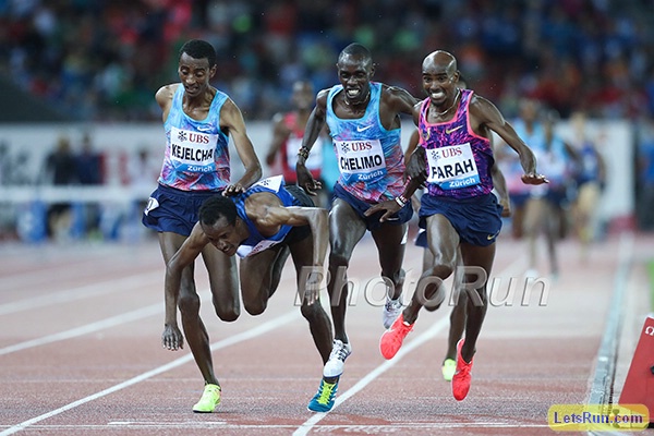 Yomif Kejelcha, Muktar Edris, Paul Chelimo and Mo Farah at the Line