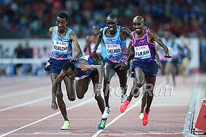 Yomif Kejelcha, Muktar Edris, Paul Chelimo and Mo Farah at the Line